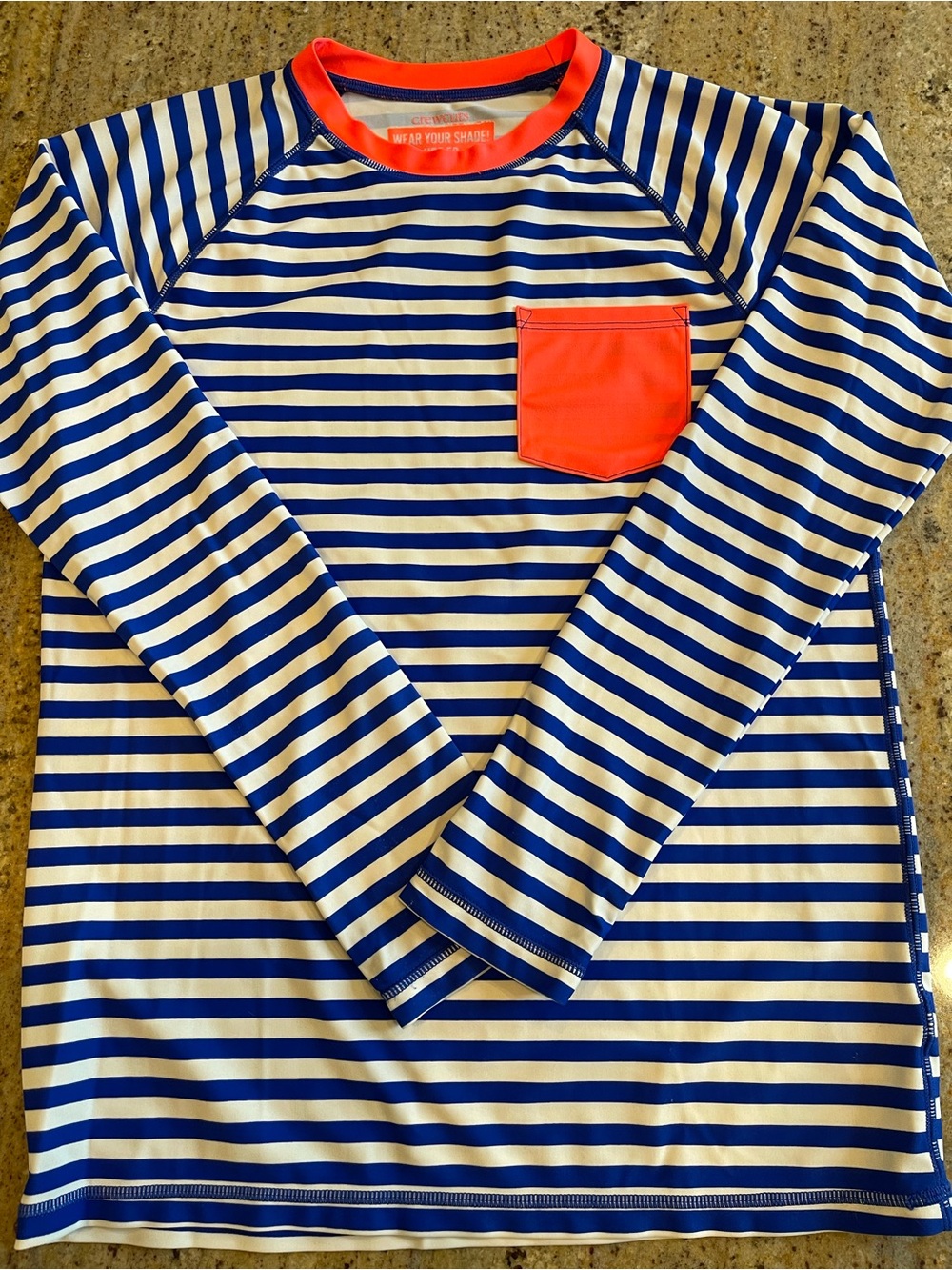 Boys Crewcuts Blue and White Striped Rashguard XL UPF 50+